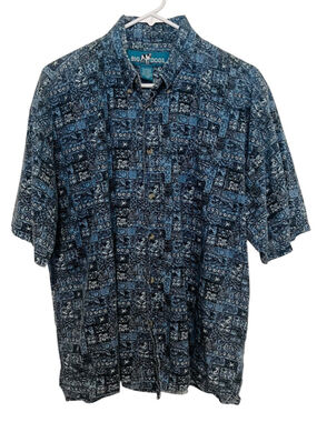 Vintage Big Dogs Shirt Men’s Large Blue Hawaiian Floral Vacation Button Down